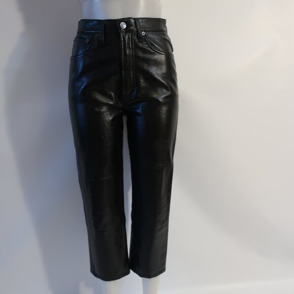 Womens Agolde Black Flat Front High-Rise PU Recycled Leather Pants 26 - Picture 4 of 13